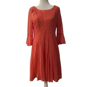 Roz and Ali Fit and Flirty NWOT Dress with flirty 3/4 length sleeves in coral